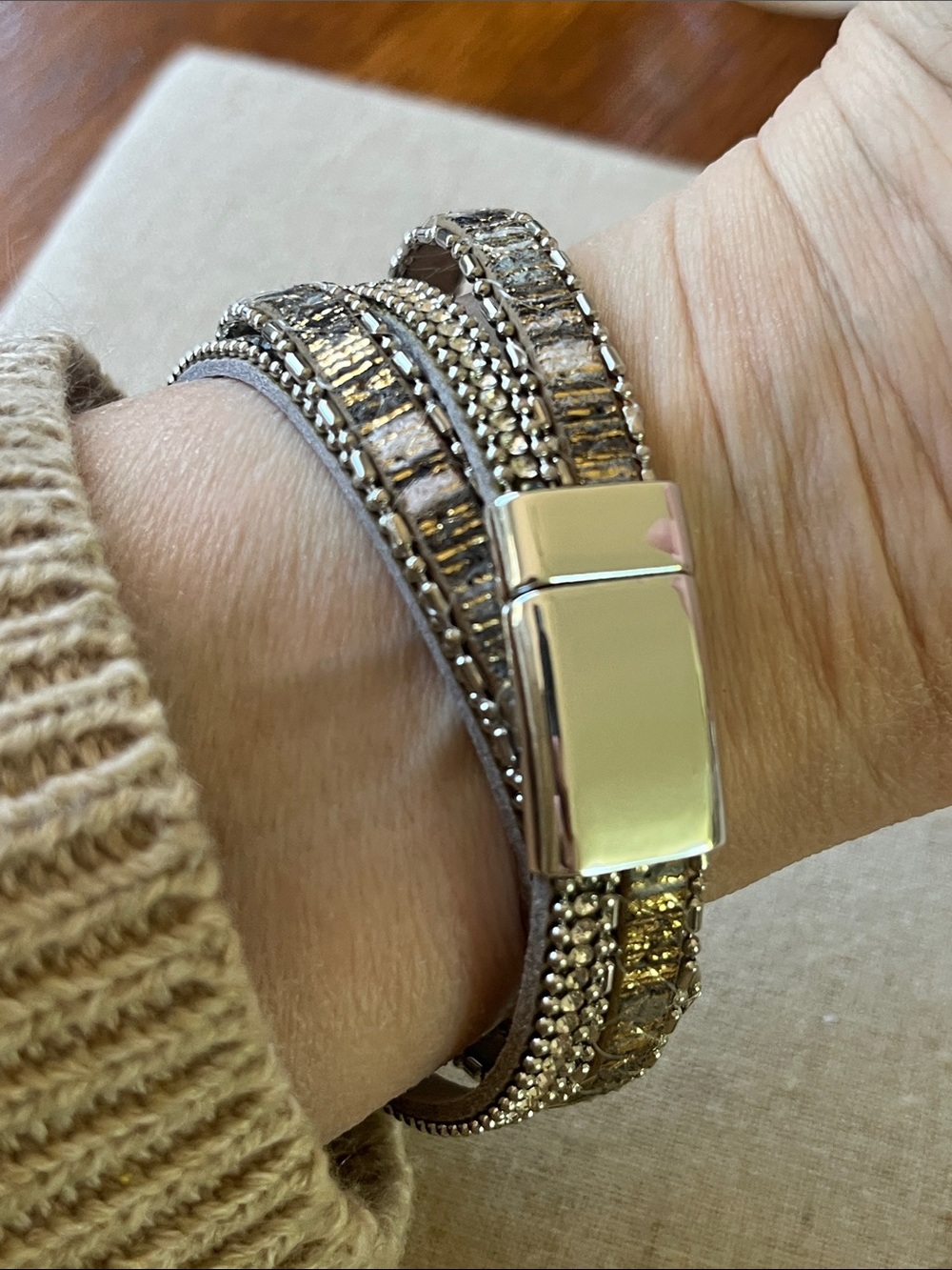 Leather & Rhinestone Wrap Bracelets - Picture 3 of 11